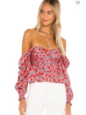 House of Harlow 1960 x Revolve Burna Blouse Red Poppy Floral Size M Off Shoulder